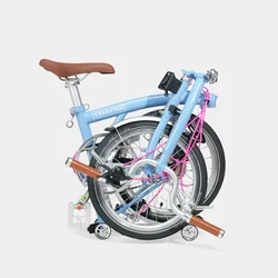 CRANSTON R9 Max CRMO Frame Triple Fold Double C Brake 53T Crankset 16 Inch Wheel 9-speed Arctic Blue Adult Folding Bicycle