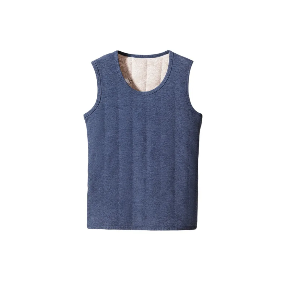 

Retro Sleeveless Men's Velvet Vest Round Neck Solid Color Warm Base Wool Vest Plus Size Thicken Top Winter Thermal Vest Male