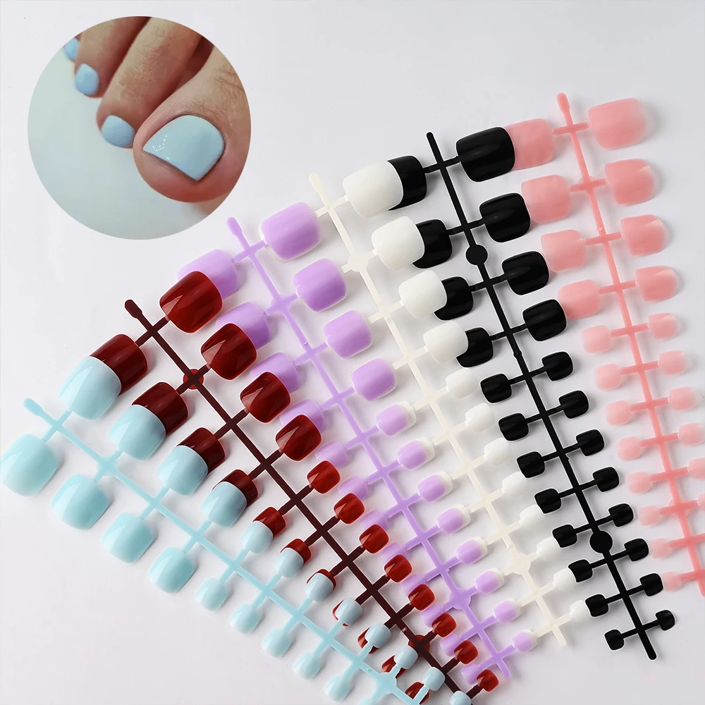 6colors Mixed Short Square Glossy Color Press On Toenails 120/144pcs Acrylic Fake Toenails Daily Wearable False Toenail Nails