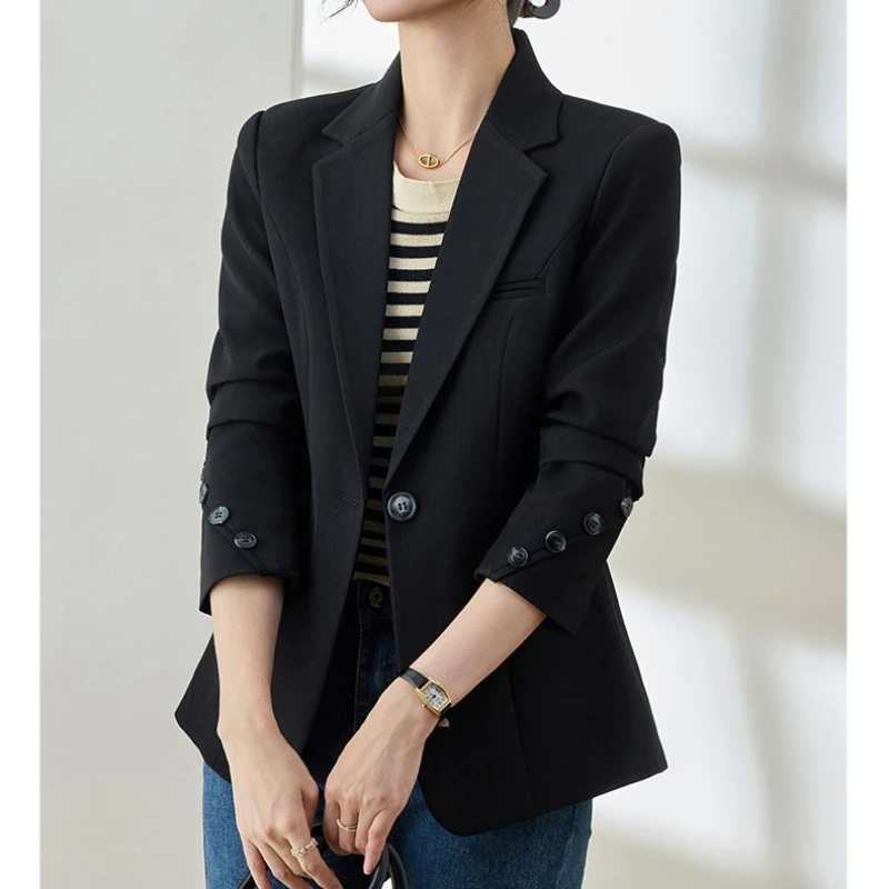 Women's Suit Jacket 2026 Spring Autumn High-grade Casual Female Blazer Coat Solid Temperament Korean Version Ladies Outerwear