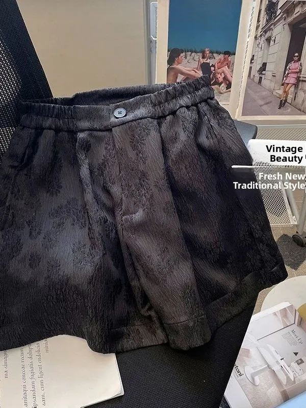 

plus Size Casual Floral Embroidery Short Pants Women's Loose A-Line Hot Pants New Chinese Style High Waist Wide Leg Summer ...