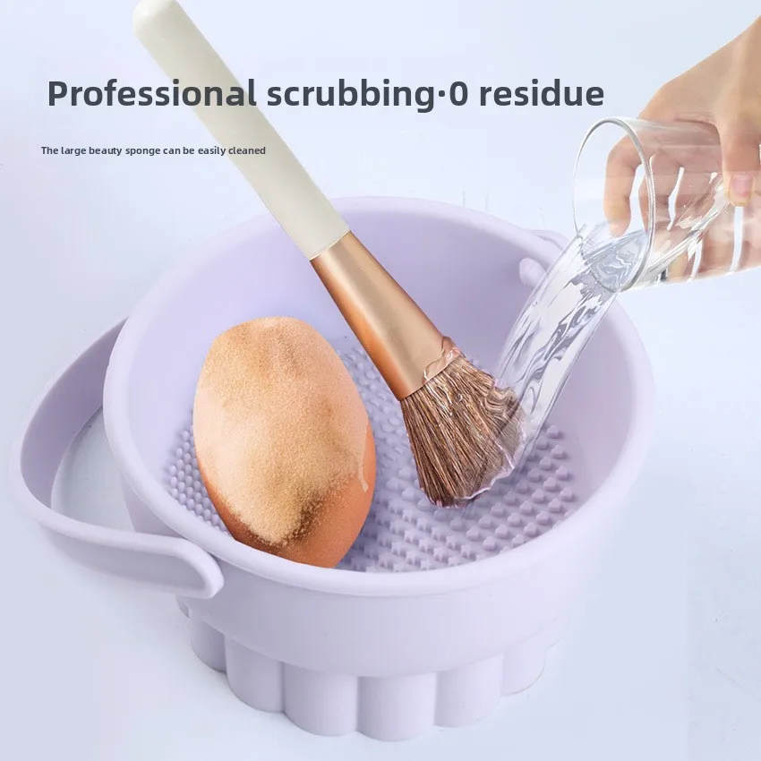 Silikonowa miska do mycia pędzli do makijażu, pudełko do czyszczenia, zestaw narzędzi do suszenia jajek do makijażu, myjka do puderów, gąbki, organizer do przechowywania.