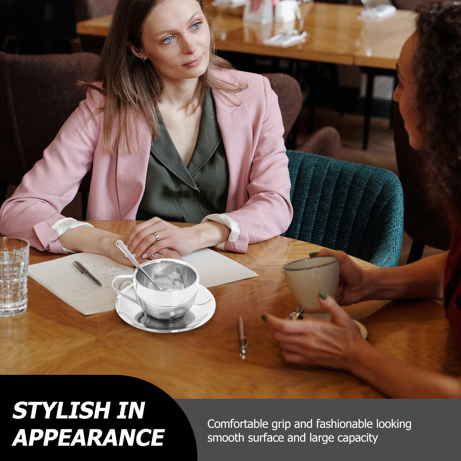 

1 set Set Latte Mugs Ceramic Metal Western-Style Flower Vintage Household Chic Tea Coffee Set Stainless Steel Beverage