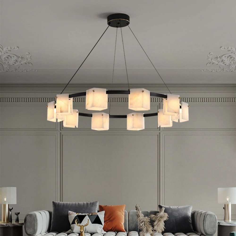 

Simple Natural Marble Chandelier Light Luxury Nordic Living Room Dining Room Table Bedroom All Copper Chandelier Ceiling Lights