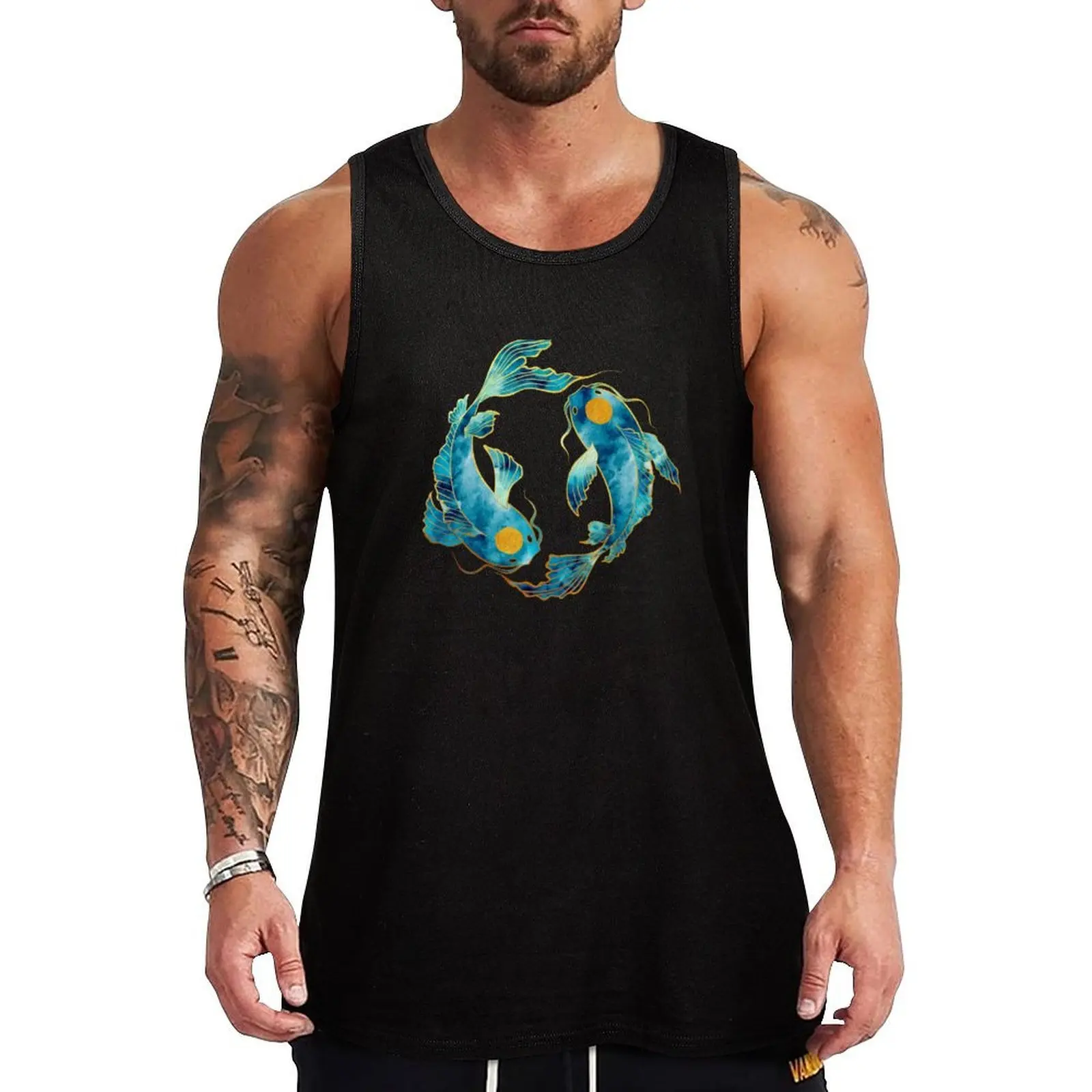 

Koi Fish Ying Yang Watercolor Tank Top Gym t-shirt man male top new in tops & t-shirt