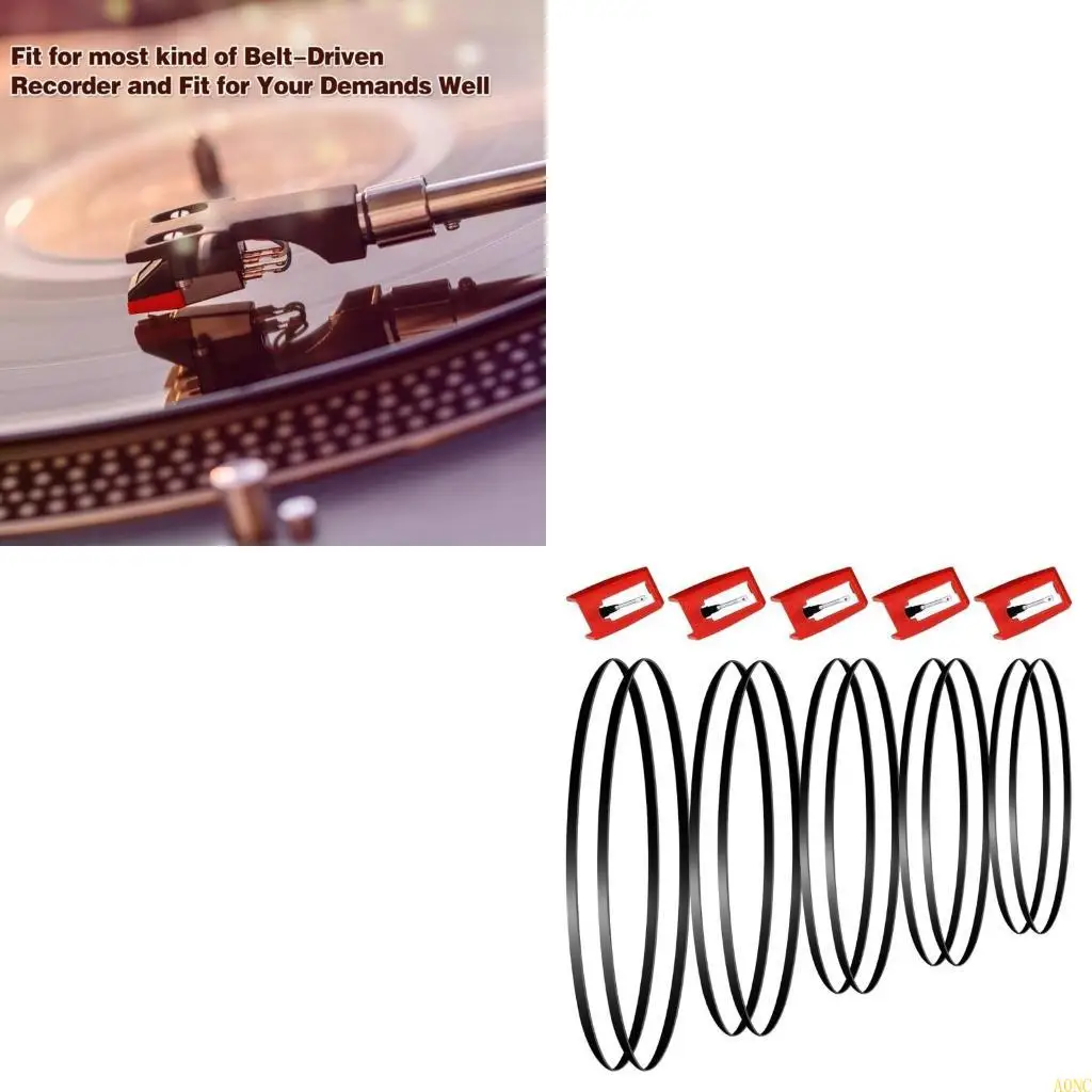 A0NC Diamond Tip Phonograph Needle Record Player Belt Record Player Needle Phonograph Replacement Part Rubber Turntable Belts