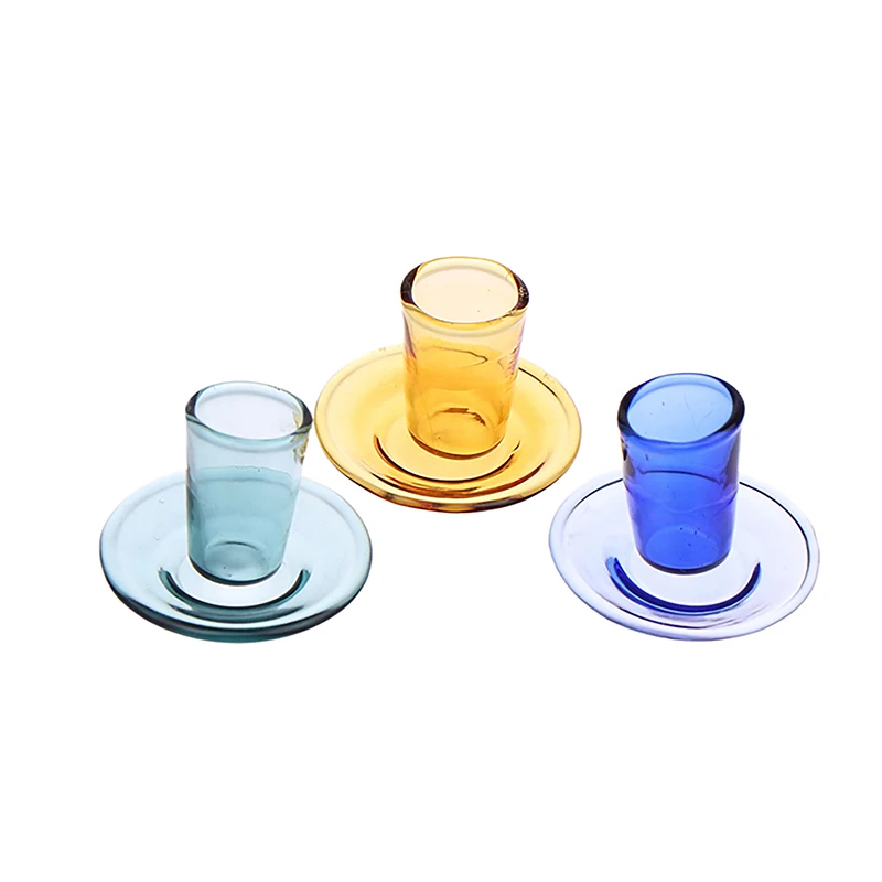 1set Puppenhaus Mini Glas Tasse mit Teller Puppenhaus Küche Teese rvice Dekoration Puppen Haus zubehör Kind so tun, als würde es Spielzeug spielen