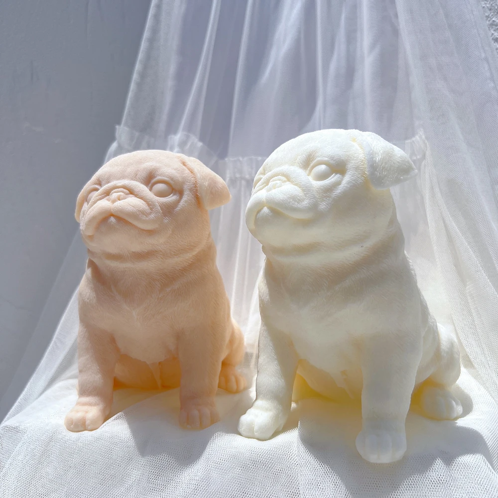 Imagem -02 - Sentado Pug Dog Candle Mold Animal Cachorro Cera de Soja Molde de Silicone Figurinha Dog Lover Home Decor