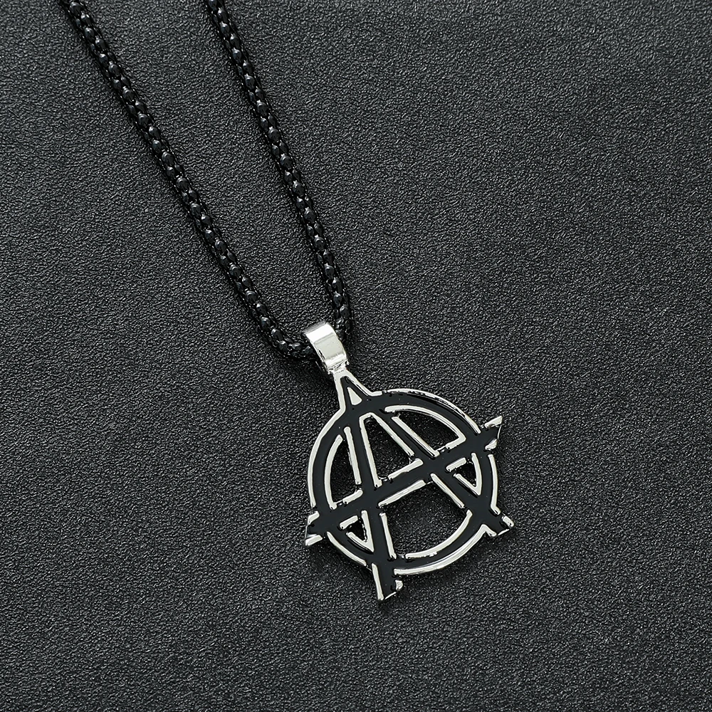 Movies Avengers Symbol Letter A Logo Necklace Vintage Anarchy Symbol Black Color Pendant Necklace for Men Jewelry Accessories