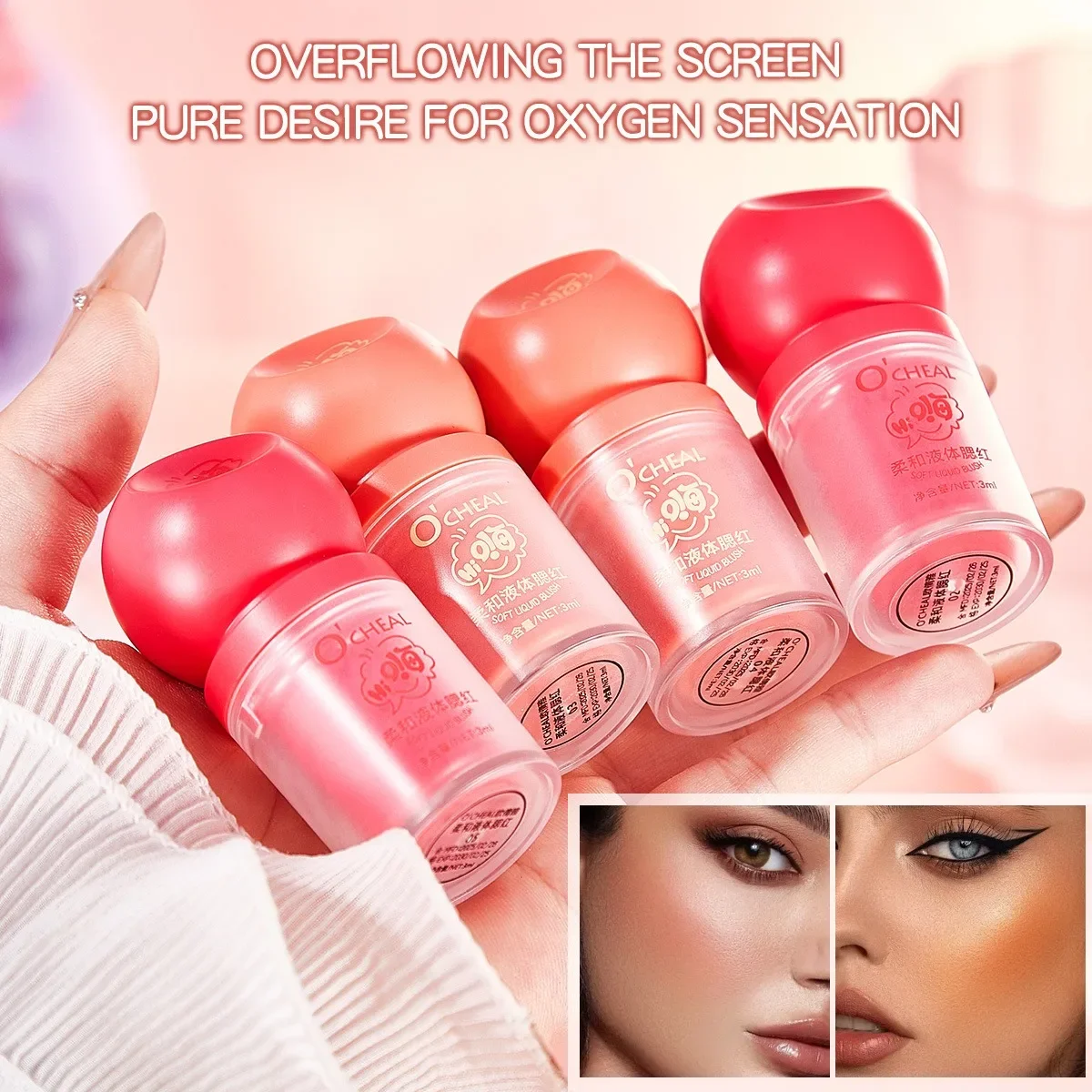 Fard liquido a lunga durata dall'aspetto naturale, facile colore, stick per labbra e guance/sombra fard, compatto e portatile per il trucco quotidiano