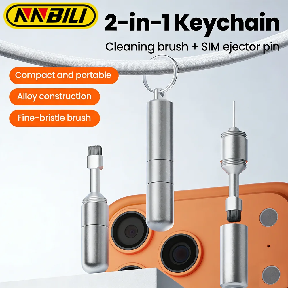 NNBILI Handy-Kartenentferner aus Aluminiumlegierung, SIM-Karten-Ejector-Pin, 2-in-1-Reinigungswerkzeug, tragbarer Schlüsselanhänger für Handys