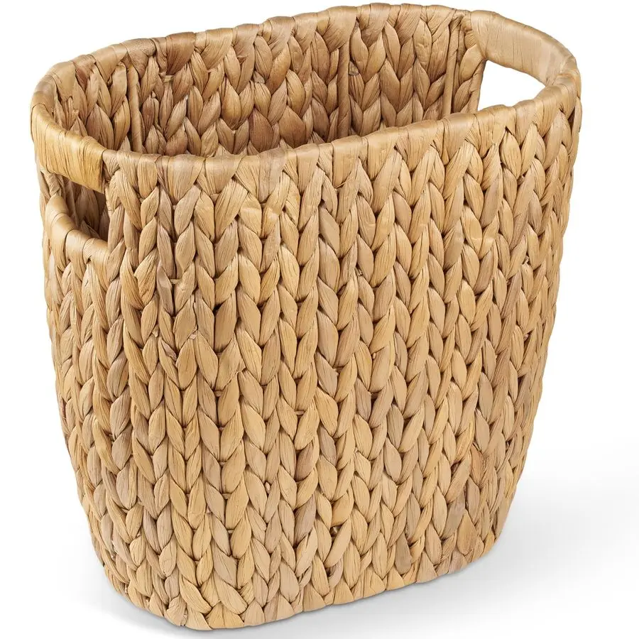 

3.5 Gallons Wicker Trash Can, Wicker Rattan Bathroom Trash Can with Builtin Handle, Large Handwoven Hyacinth Waste Bin for Offic
