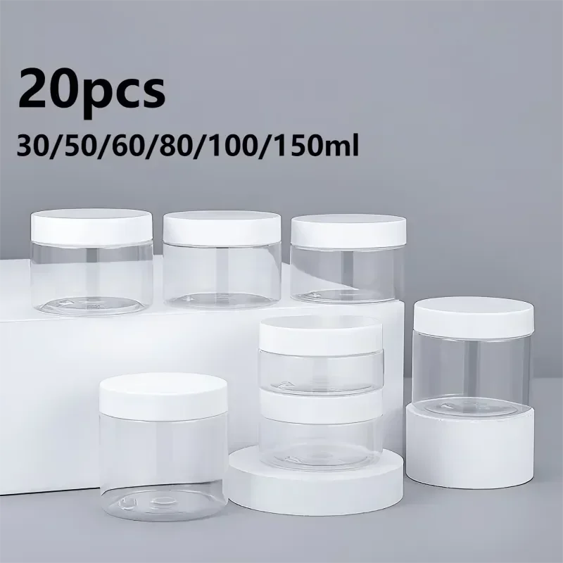 

Canister Food Lids Home Container Plastic With 30/50/60/80/100/150ml Travel Face Jars Cream Supplies 20pcs Empty White Bottle