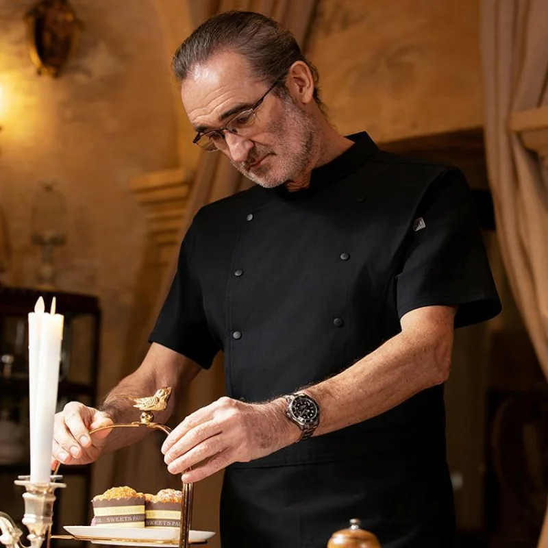 Uniforme de trabajo de Chef de Hotel Catering, uniforme de Chef de cocina de Chef de Chef de manga corta, fino y transpirable, para verano