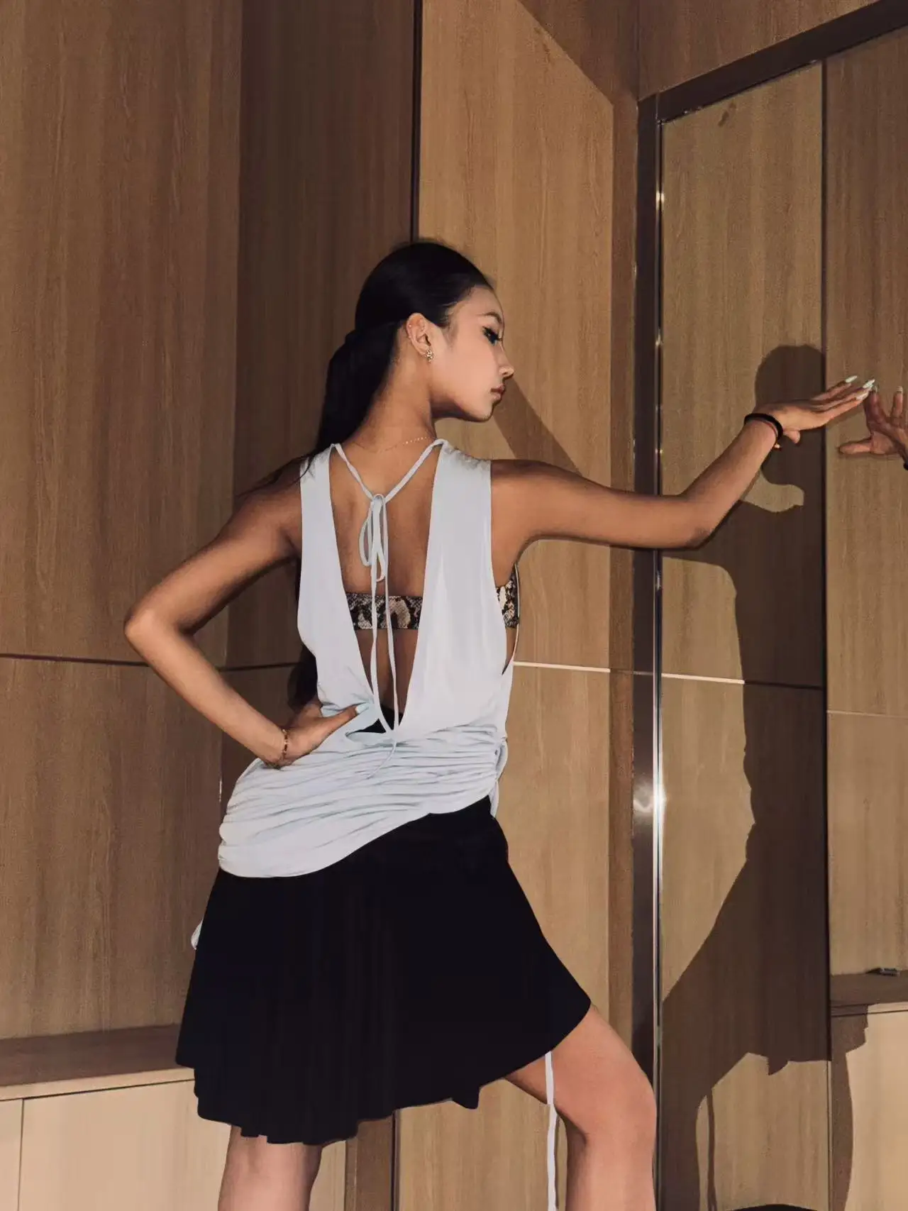 Vestido de dança latina do reino unido para mulheres, costas nuas, cordão, elegante, roupa de prática, roupa de treinamento sexy