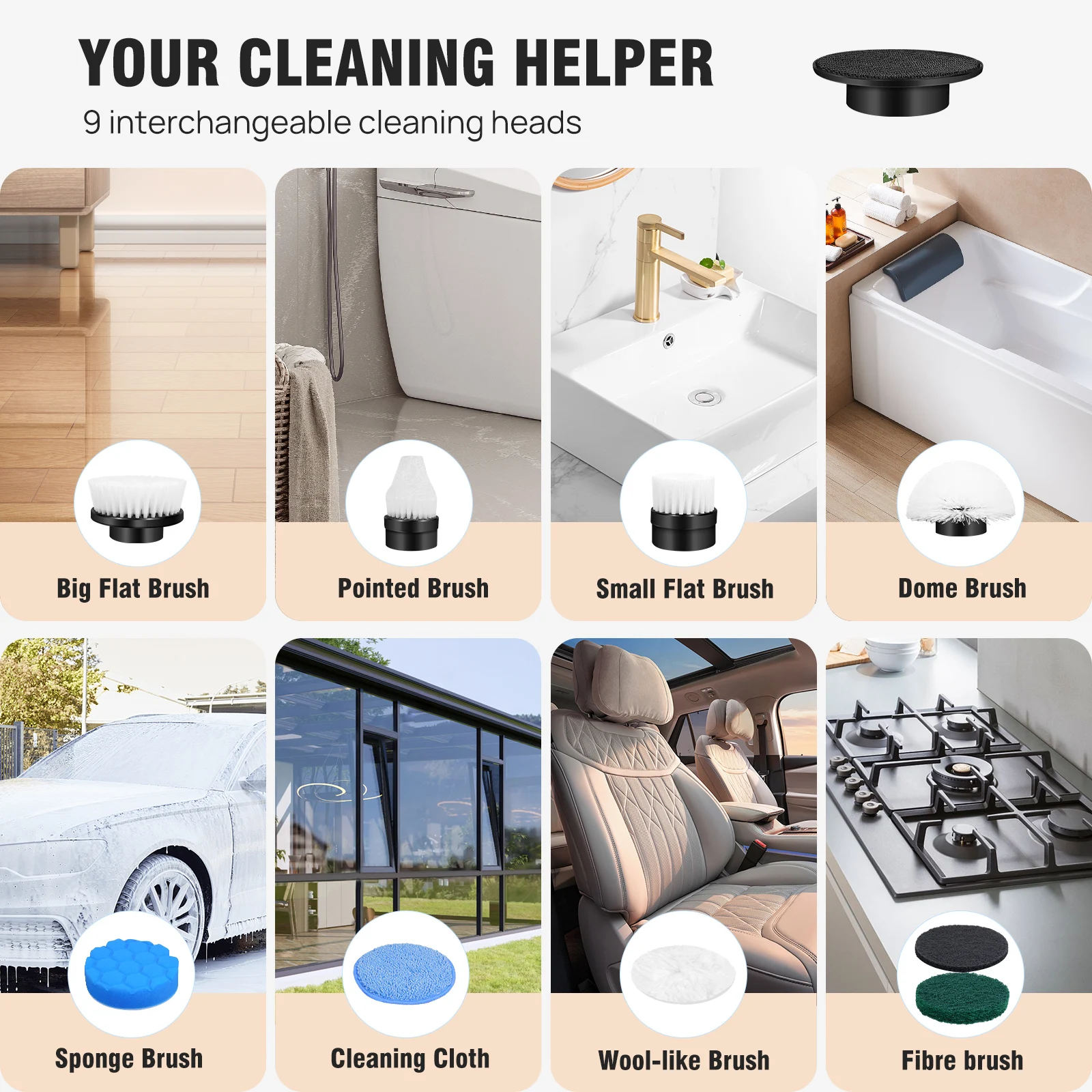 فرشاة تنظيف كهربائية DayPlus 10 في 1 قابلة لإعادة الشحن، فرشاة تنظيف كهربائية بمقبض قابل للتعديل #4