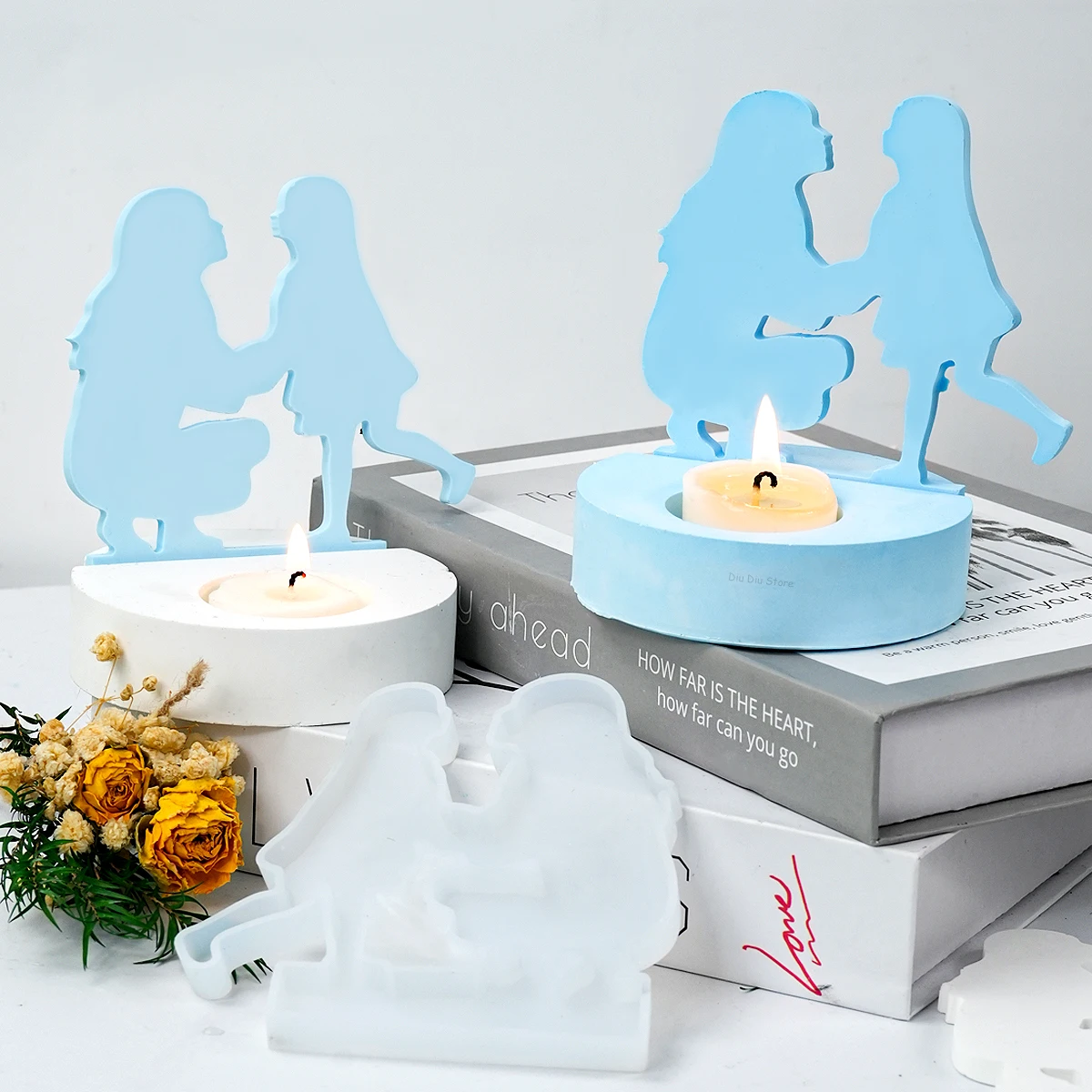 Mother's Day Candle Holder Silicone Mold Mother and Baby Candlestick Molds DIY Aromath Cement Gypsum Ornament Making Mould