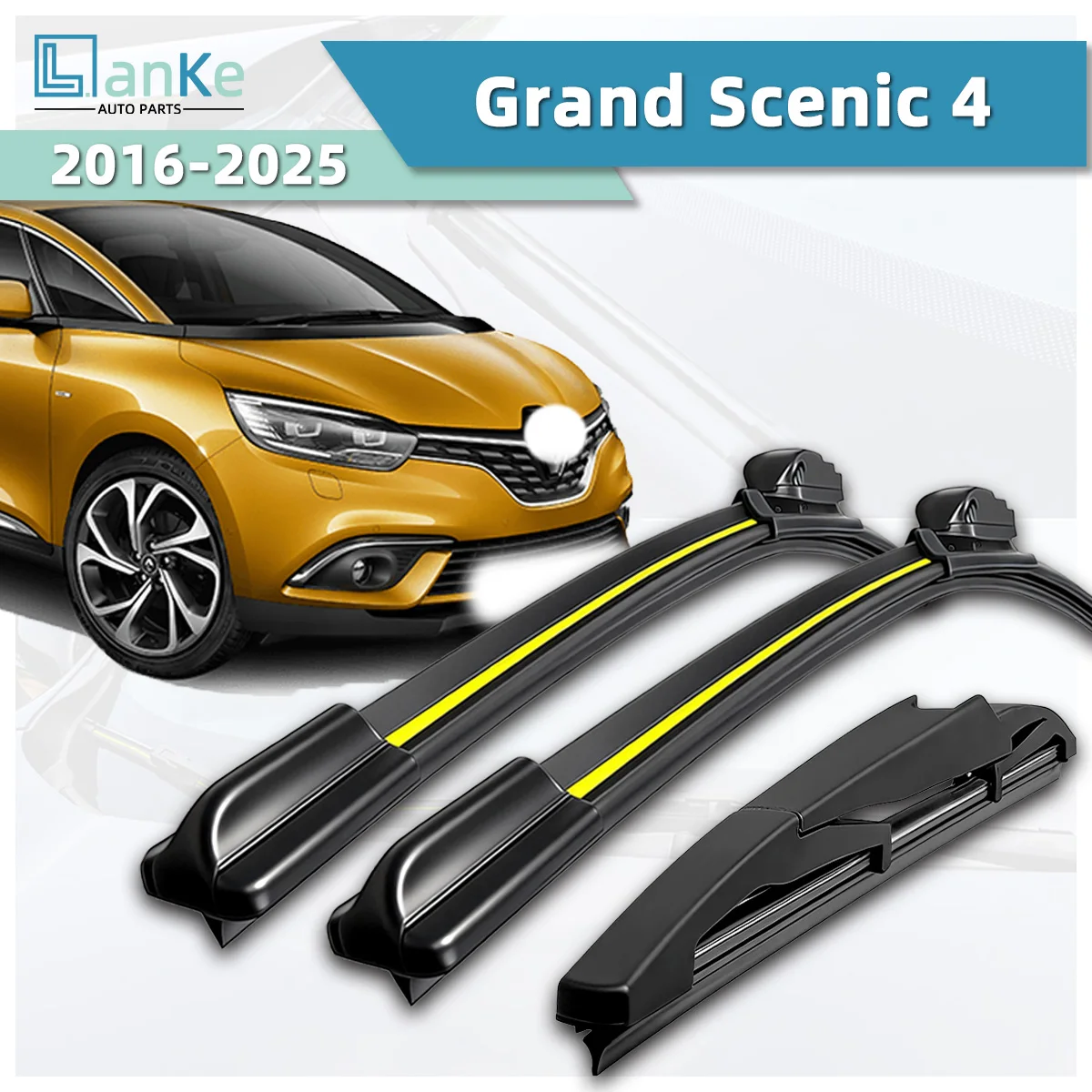 Lanke Wiper Fit For Renault Grand Scenic 4 (2016-2025) Natural Rubber Strip Boneless Silence Car Windshield Wiper Auto Parts