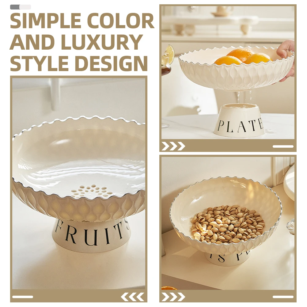 

Creamy Style Bowl Drain Plate for Kitchen Living Room Decor Smooth Lines Storage Fruits Serving Drain Plate Tray