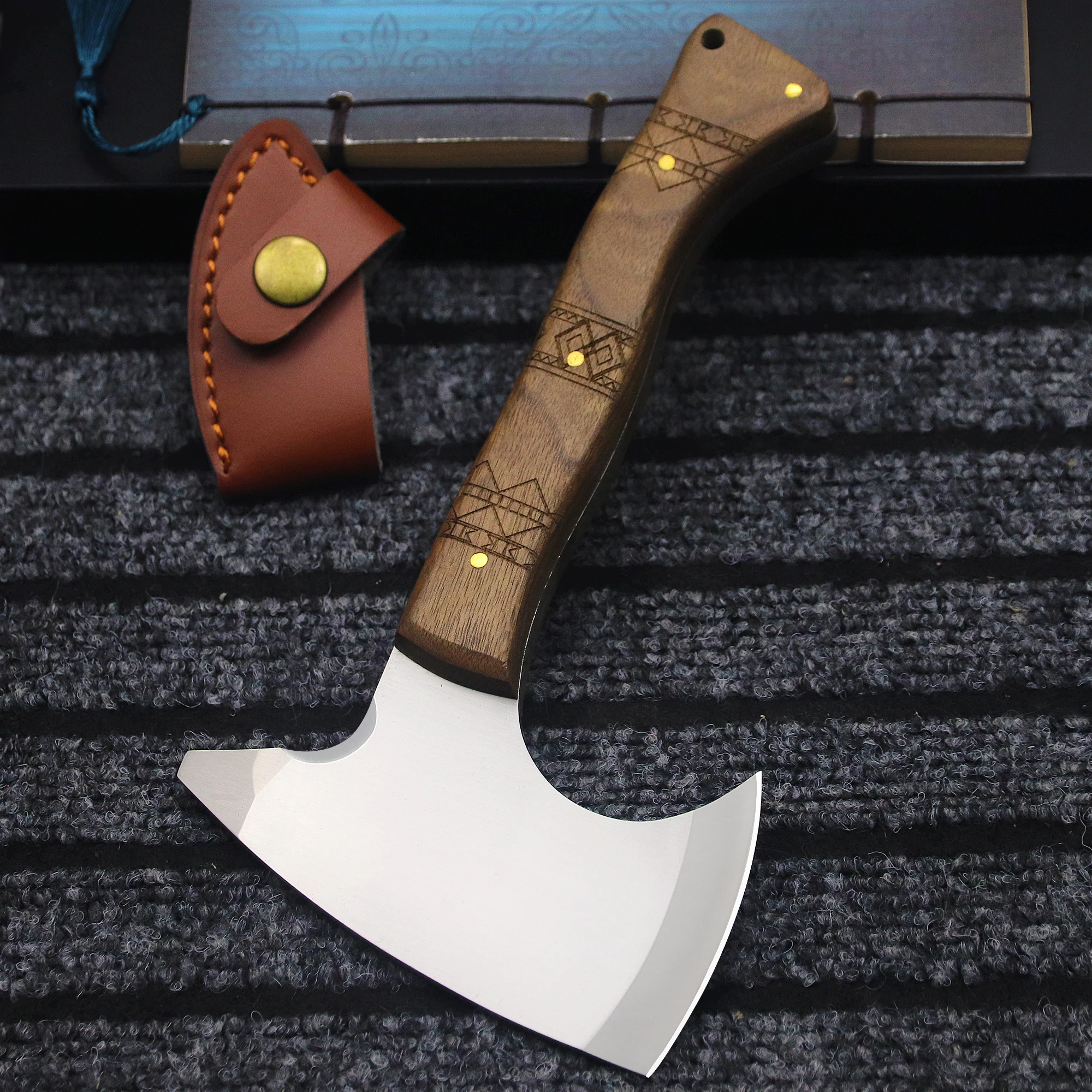 German d2 steel all Tang multi-purpose outdoor axe, jungle survival hatchet, EDC tool hand axe