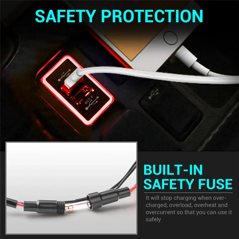 MICTUNING Universal Qualcomm 3.0 Carregador rápido Porta USB dupla com luz LED azul e vermelha DC12-24V Carregador rápido para carro para Toyota