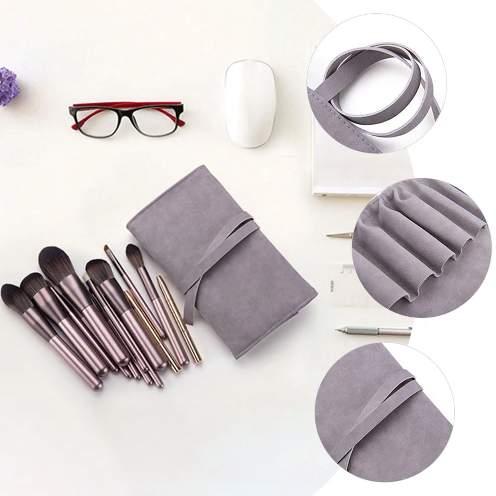 

Makeup Brush Storage Pouch Portable Bag For Travel Grey Pu Organizer Multipurpose Container Lightweight Durable Safe