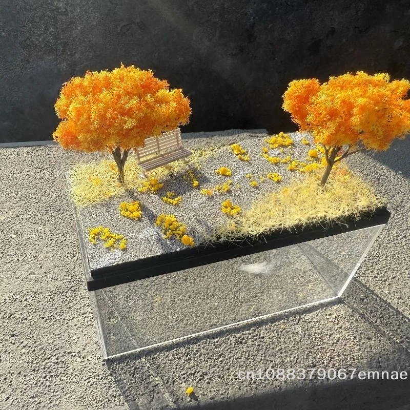 【xxx】1:64 Autumn Diorama Car Model Mini Scene Acrylic Display Box Desktop Mini Ornament Male Collect Gift[ZYS]