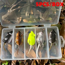 5pcs/box 3D Eyes Soft Mouse Bait Bells Sound, Topwater Fishing Lure Frog Artificial Set, Sea Swim Bait