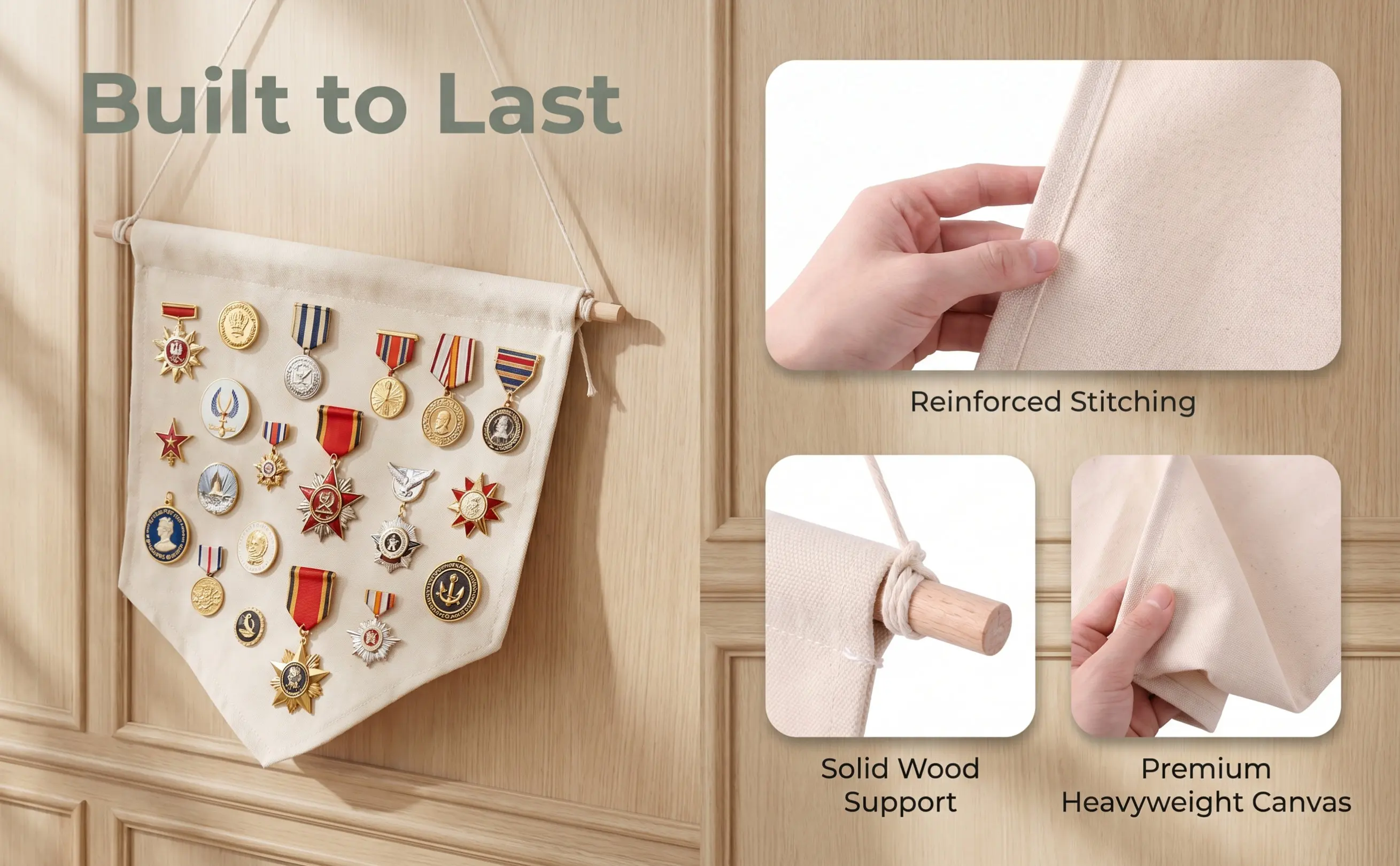 Enamel Pin Display Canvas Pennant Banner Plain Blank Cotton Wall Flag for Pins Patches Badges DIY Lettering Living