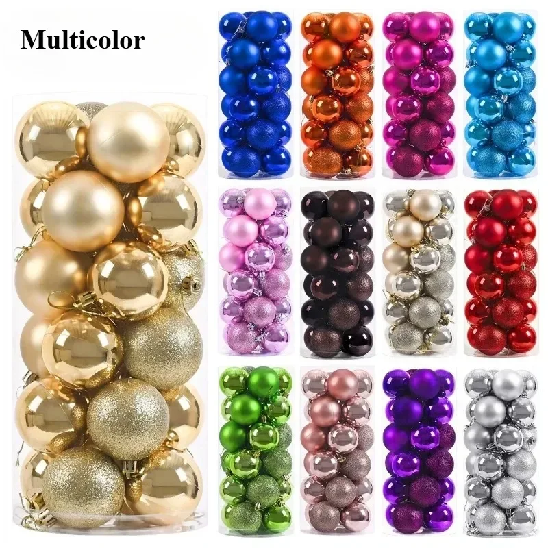 24Pcs 3/4/6CM Christmas Balls Big Ball Christmas Tree Pendant Ornaments for Party Decor 2025 New Year Navidad Gifts Accessory