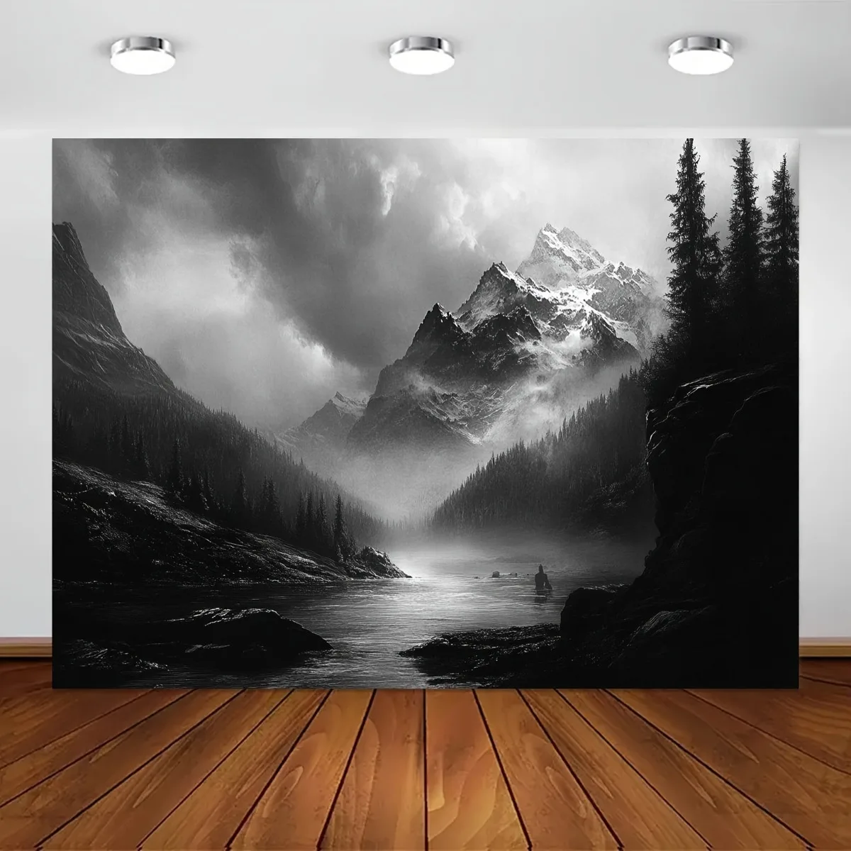 Dramatic Black and White Mountain Landscape Curtain Fog Mist Alpine Wilderness Photography Window Drapes Home Decor Art Print