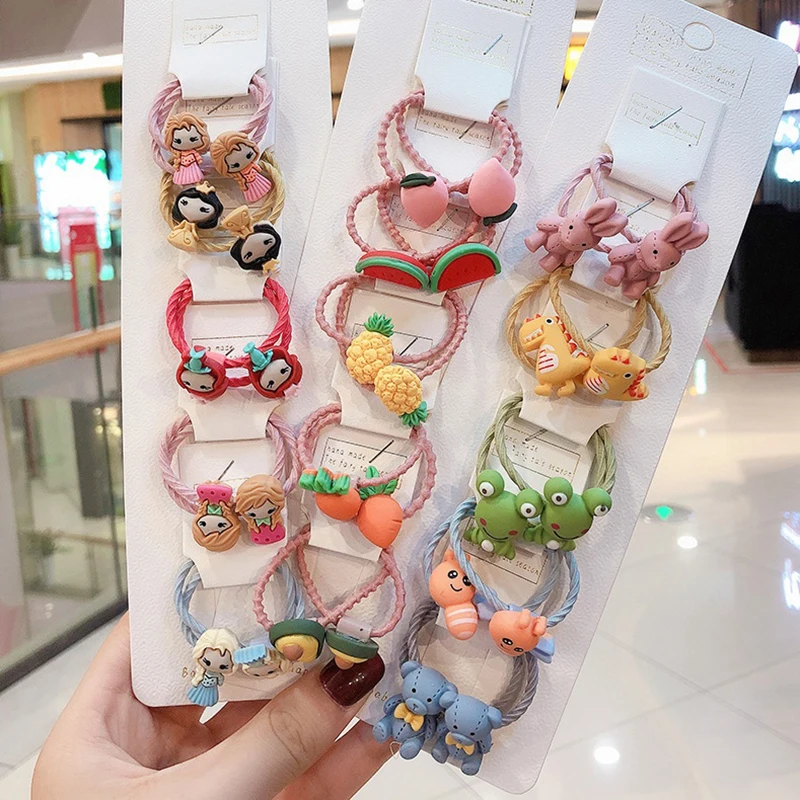 10Pcs/Set Girls Cute Cartoon Animal Rubber Band Elastic Hair bands Children Headwear Hair Accessories Kids Headband Ornaments