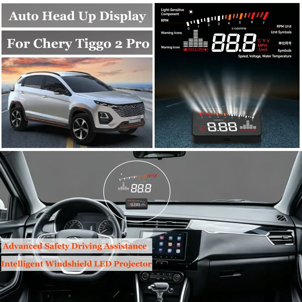 Car Head Up Display For Chery Tiggo 2 A13 Pro A13FL 2016-2026 AUTO HUD Windshield Projector Accessories Speedometer Odometer RPM
