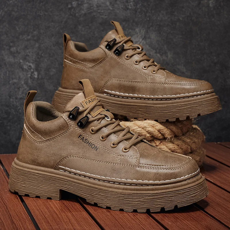 Men's British thick-sole casual shoes Four seasons breathable light tooling shoes Soft-sole outdoor walking sports running shoes