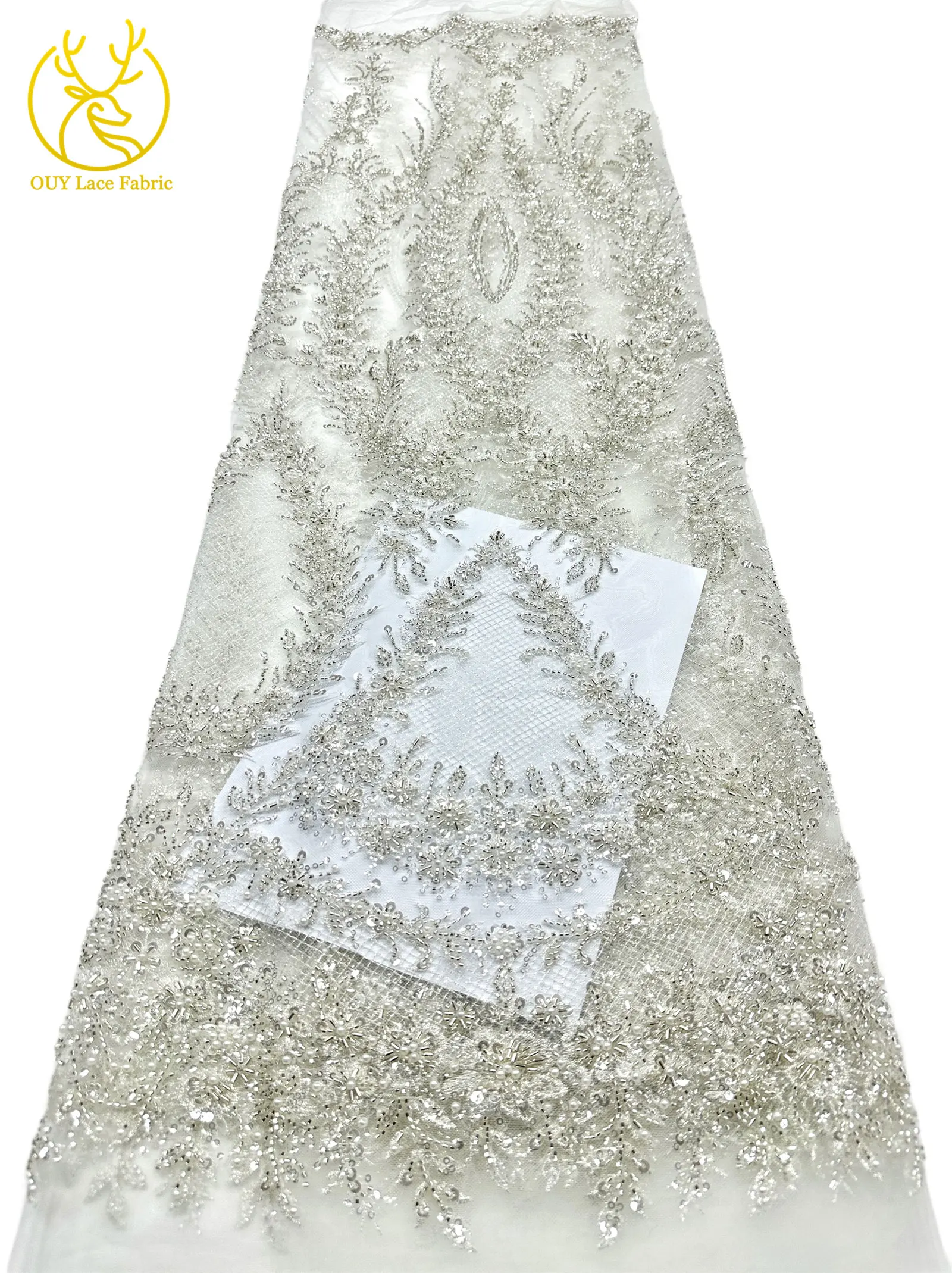 Modischer nigerianischer Brautkleidstoff mit Perlen und Spitze, 2026 neues Design, französische Netzspitze, afrikanischer Pailletten-Spitzenstoff für Hochzeitskleider zum Nähen – Detail 14
