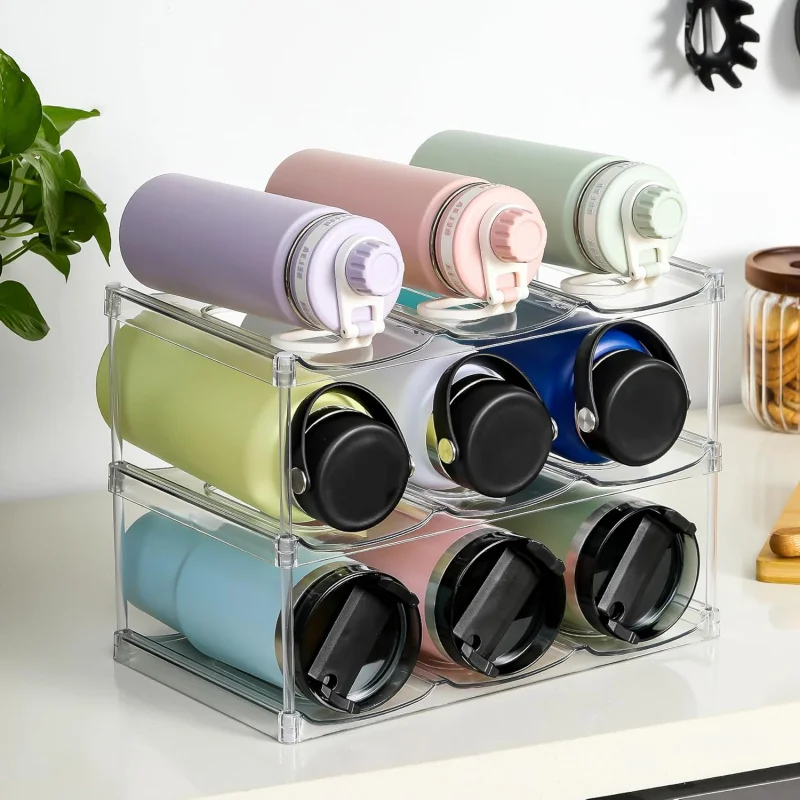 Stackable Large Capacity Water Bottle Storage Rack Adaptation Large Diameter Insulated Cup Kitchen Living Room Cabinet