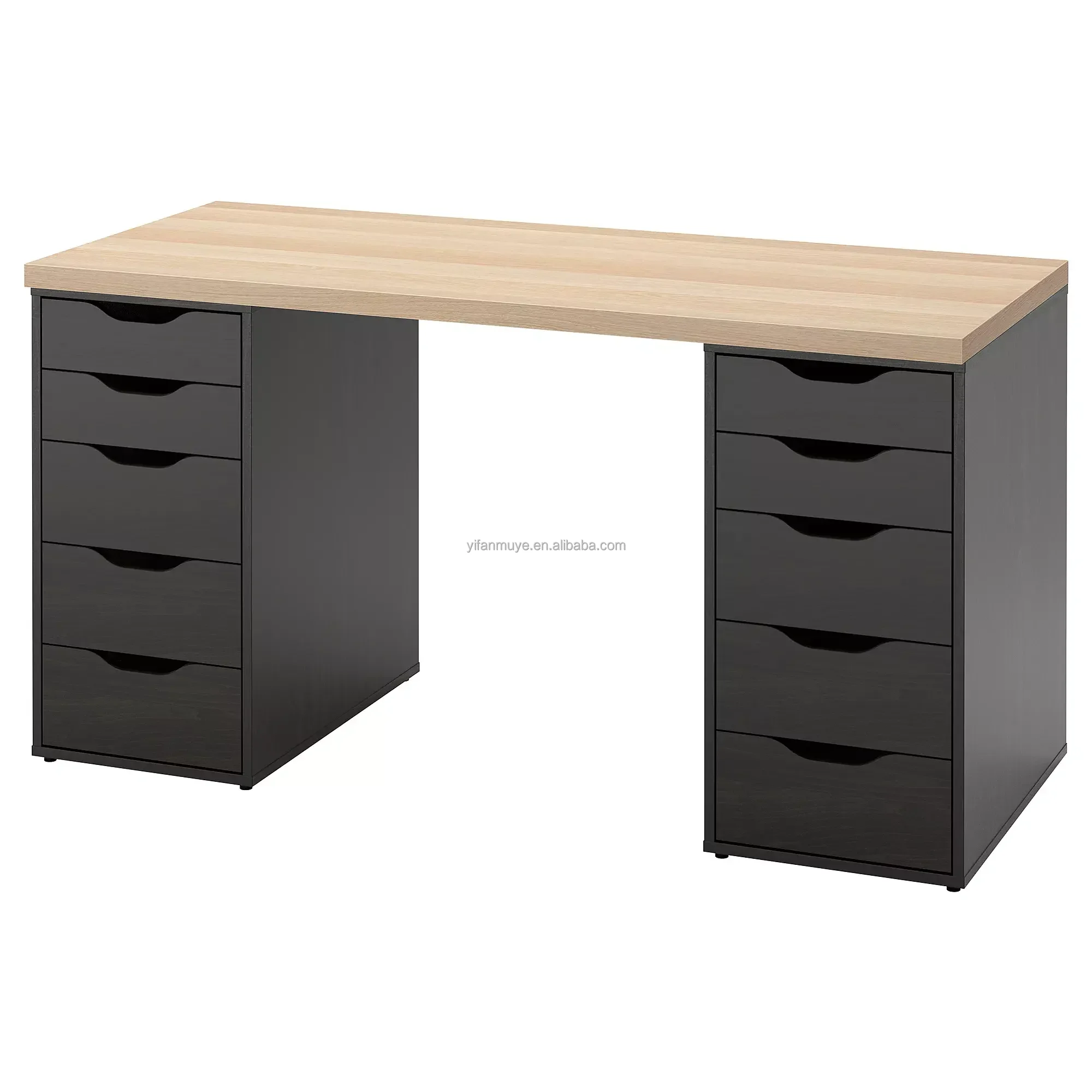 #Modern White Oak Dressing Table Vanity With Stainless Steel Assembled Design Big Storage & Many Drawers