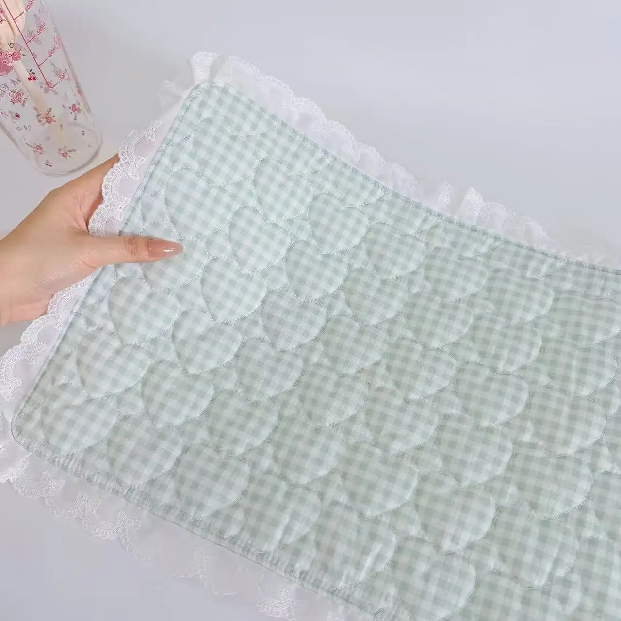 Kawaii Original Spitzenherz Gestepptes Reines Baumwoll-Tischset im koreanischen Stil, süß, hitzebeständig, wasserdicht, Fotorequisite, niedliches Geschenk – Detail 4