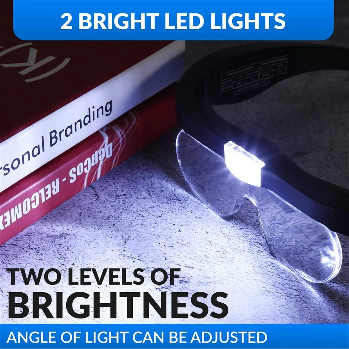 FOR HOME Rechargeable Magnifier, Head Magnifier, Eyeglass Magnifier for Reading and Hobbies with 2 LED Lights and Lenses