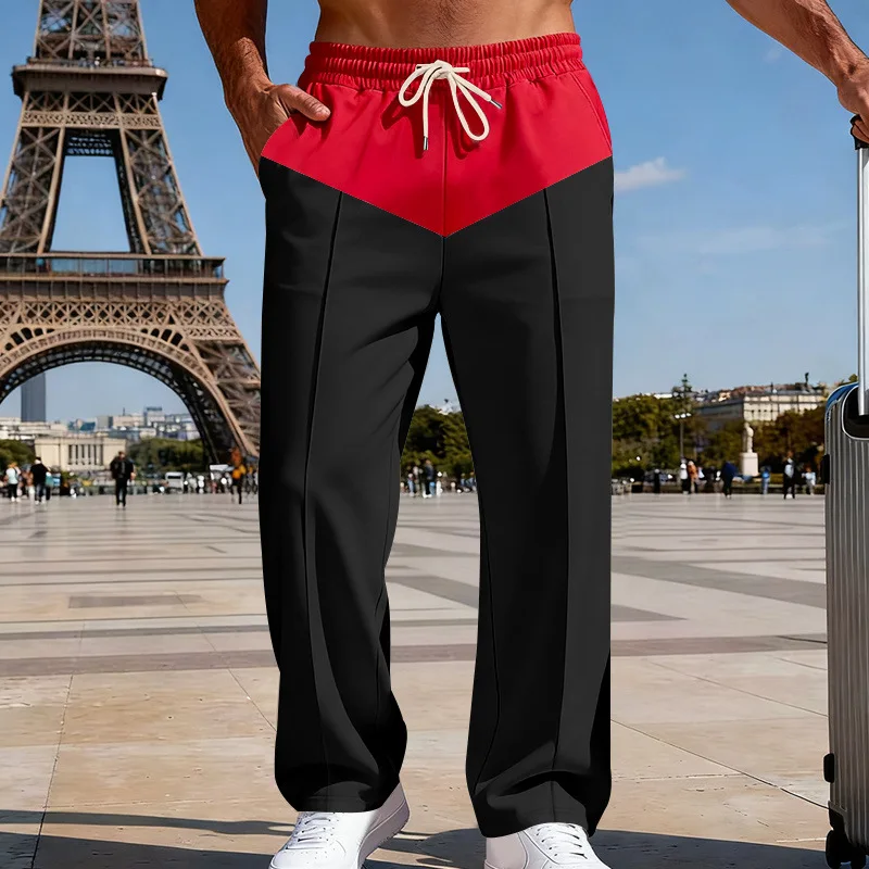 الربيع والخريف الرجال فضفاض عصري عارضة اللون المتناقضة التنقل شارع العليا الهيب هوب السراويل المستقيمة