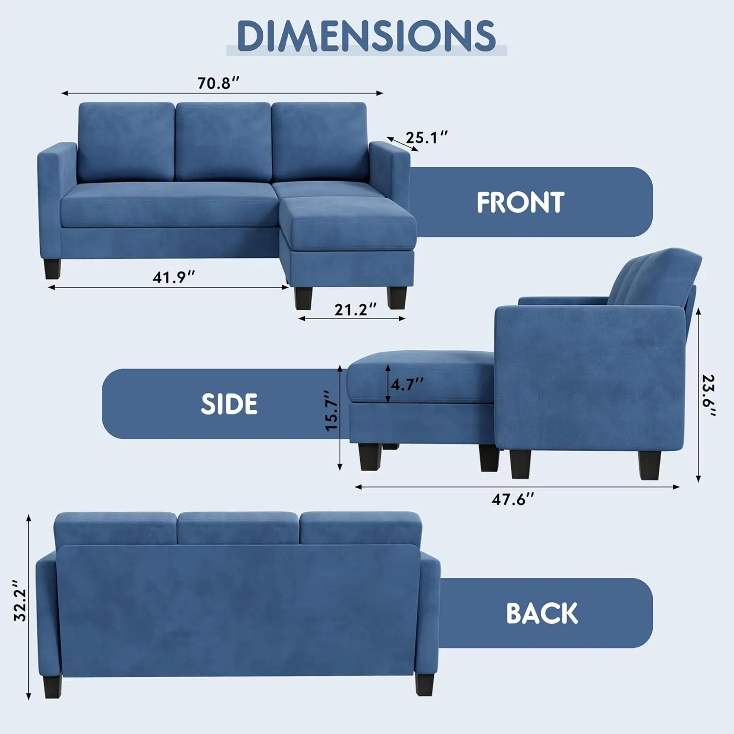 Couch Soft Seat Modern Linen Fabric Small Space Sofas Living Room Apartment Office 70'' Blue inflatable chair outdoor furniture