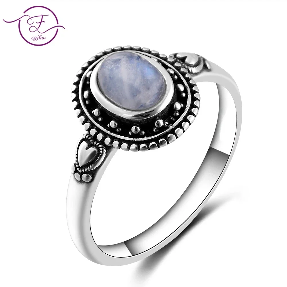 

Oval 5*7MM Natural Moonstone S925 Sterling Silver Ring Cute Heart Shaped Ring Engagement Wedding Party Anniversary Gift Jewelry