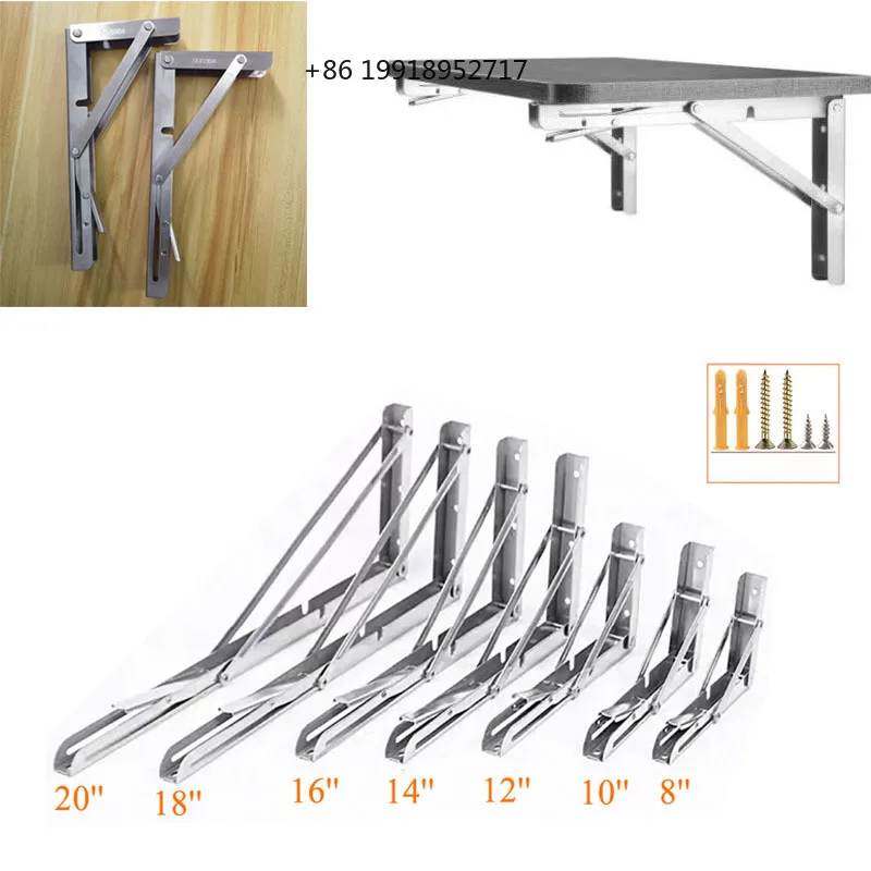 Folding Shelf Brackets Heavy Duty 304 Stainless Steel DIY Wall Mounted Shelf Bracket Space Saving for Table Work Bench