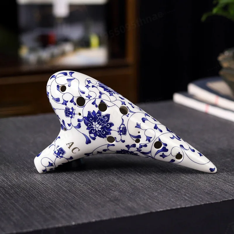 12穴アルトcオカリナ、青塗装セラミックオカリナ、ac-sc-sg-sfキー、プロ仕様演奏用管楽器