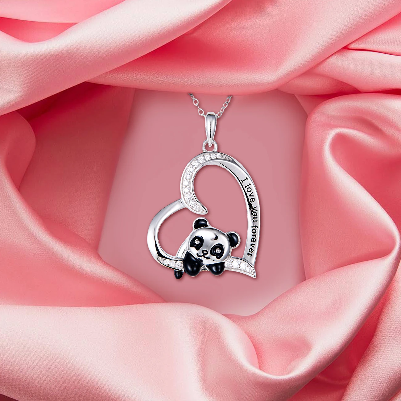 

I love you forever Heart Pendant Panda Necklace for Woman Forever Engraved Jewelry Gift for Mother's Day Gift S925 Silver