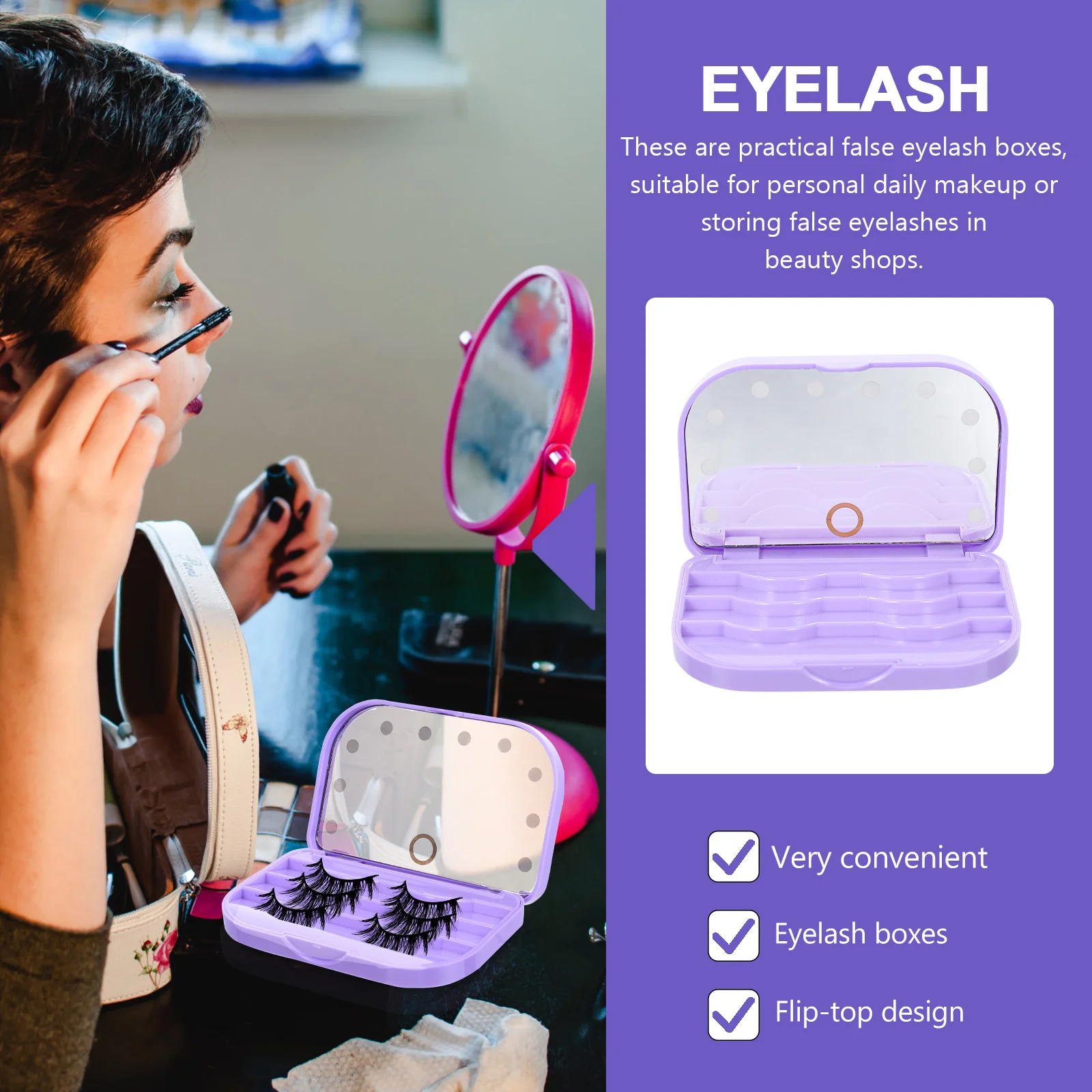 

LED Light Eyelash Box Flip Top False Eyelash Case Portable Small Size for Beauty Salon Home Makeup Lash Holder Storage Solution