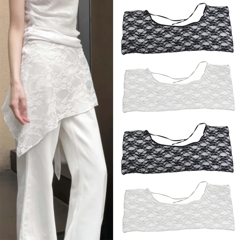 Irregular French Lace Hem Skirt Extender Women Short Fart Curtain Skirt Elegant Sheer Layering Mini Skirt Spring Layered Skirts