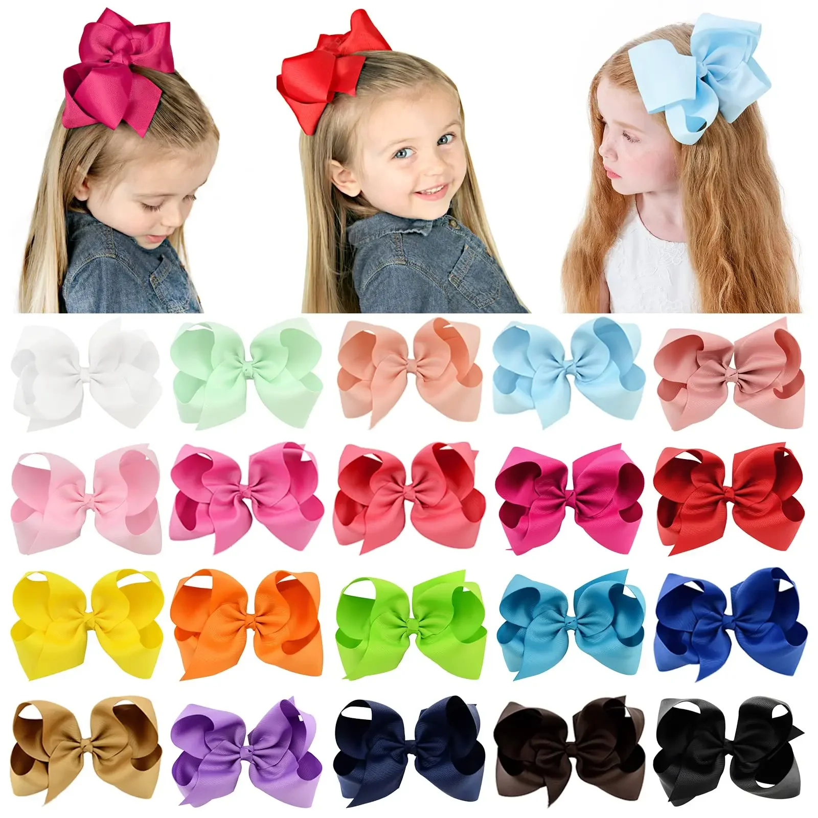 20/30/40pcs 6inch Big Ribbon Bows Hair Clip Sets for Women Girls Sweet Random Color Hairpins Barrettes Headwear Hair Accessories