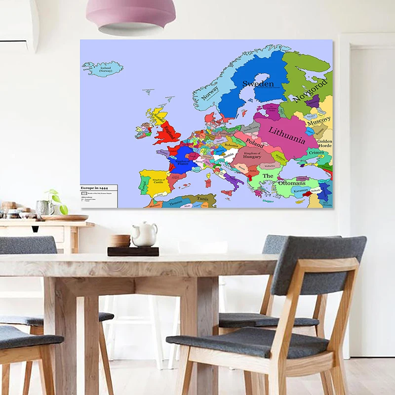 Toile Non tissée de la carte de l'europe, 225x150cm, grande affiche artistique murale imprimée, décoration de la maison, fournitures scolaires