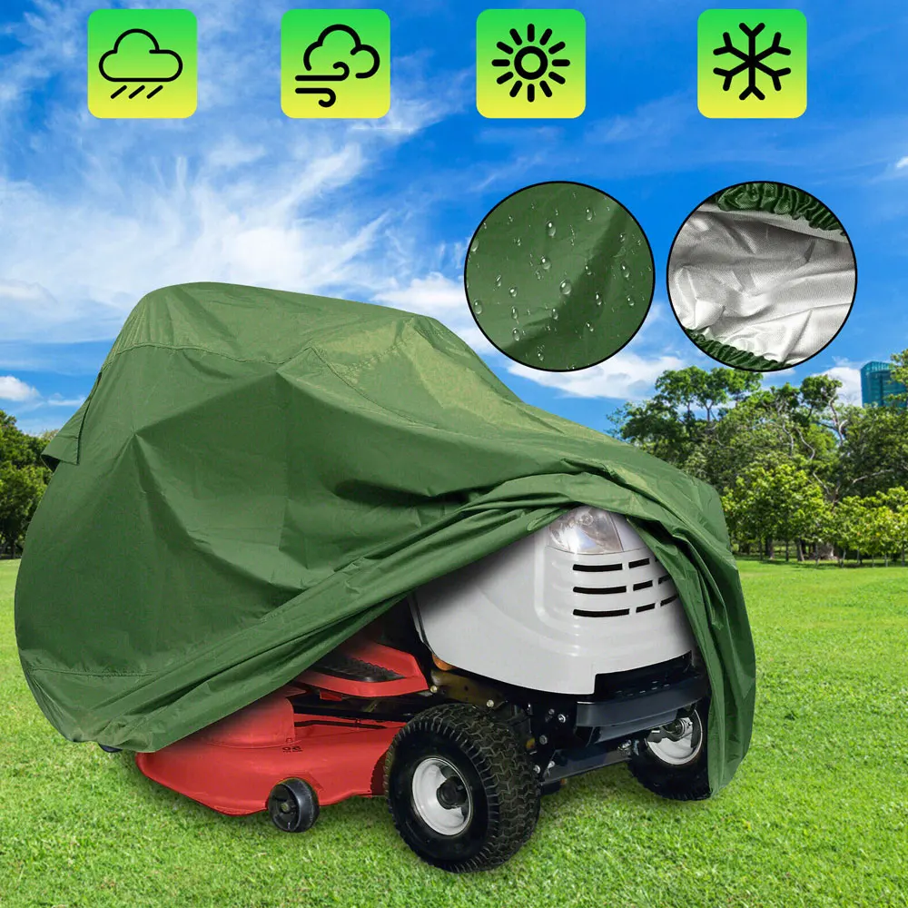 

1Pc Mower Cover Duty Waterproof Riding Lawn Mower Cover Outside Oxford Cloth Green UV Protection Garden Yard Tools Accessories